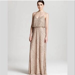 Adrianna Papell Beige Beaded Maxi Dress